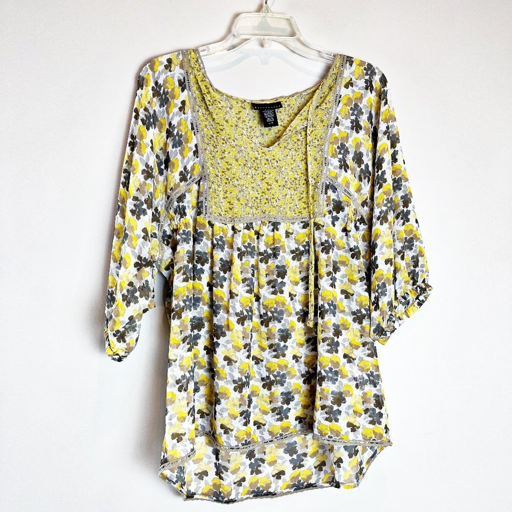 2/$14 Apostrophe Sheer Peasant Blouse Large